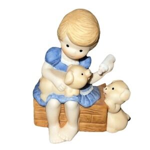 Vintage Enesco Country Cousins "Polly Feeding Pigs" Ceramic Figurine